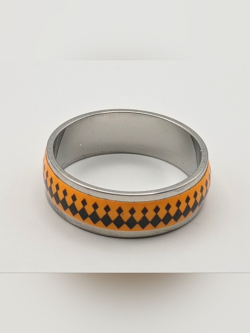 Stainless Steel Orange & Black Pattern Band Ring Size 10.5 Unisex